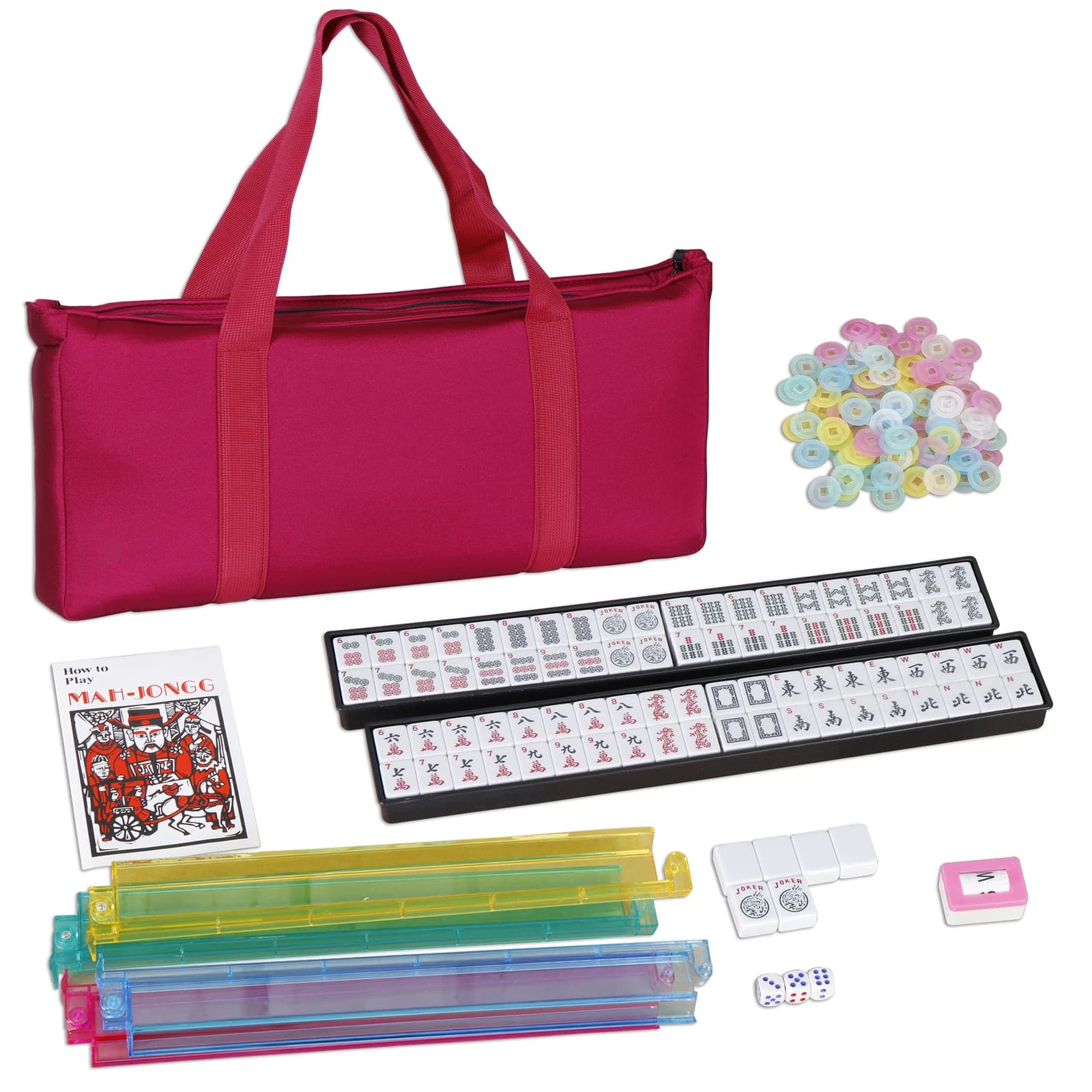 Basic Affordable Mahjong Starter Set with Pink Carrying Bag