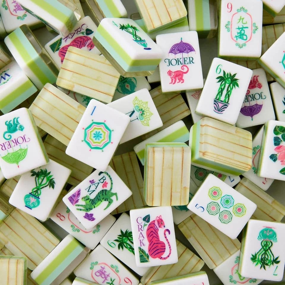 4-Layer Bamboo Grain Engraved Mahjong Set