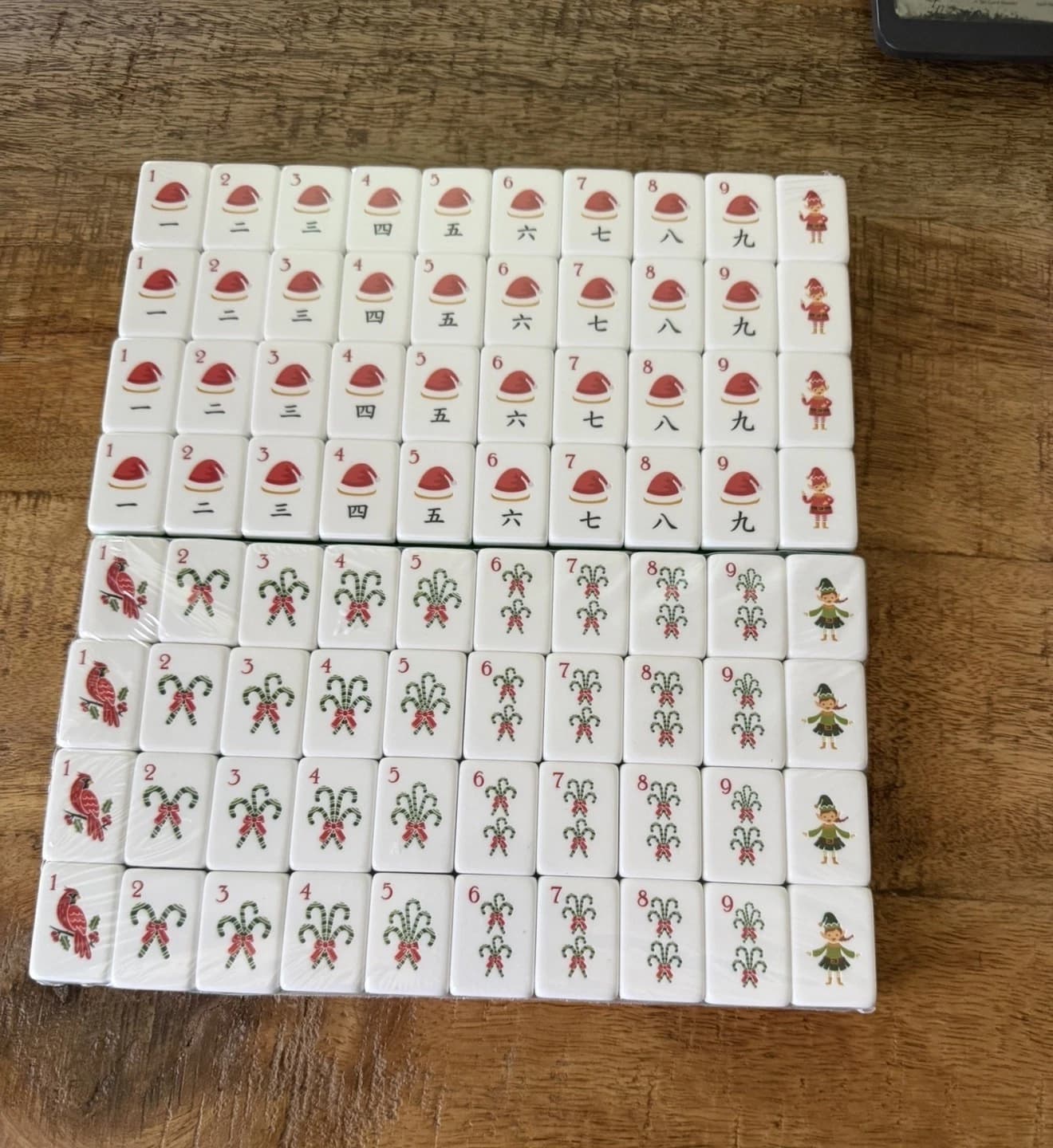 Christmas Theme 3-Layer Red Back American Mahjong Tiles, additional view