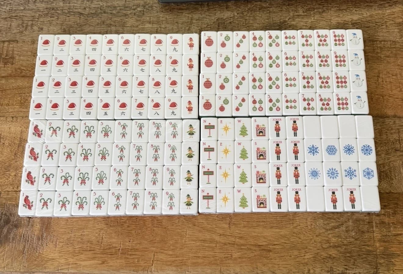 Christmas Theme 3-Layer Red Back American Mahjong Tiles, additional view
