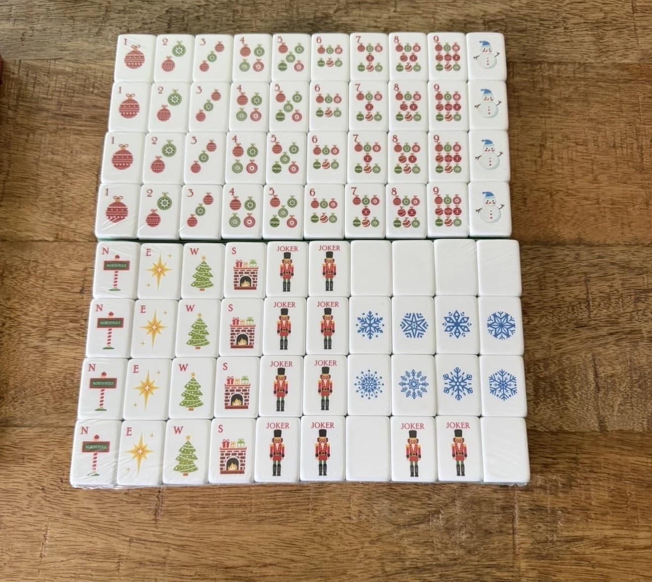 Christmas Theme 3-Layer Red Back American Mahjong Tiles, additional view