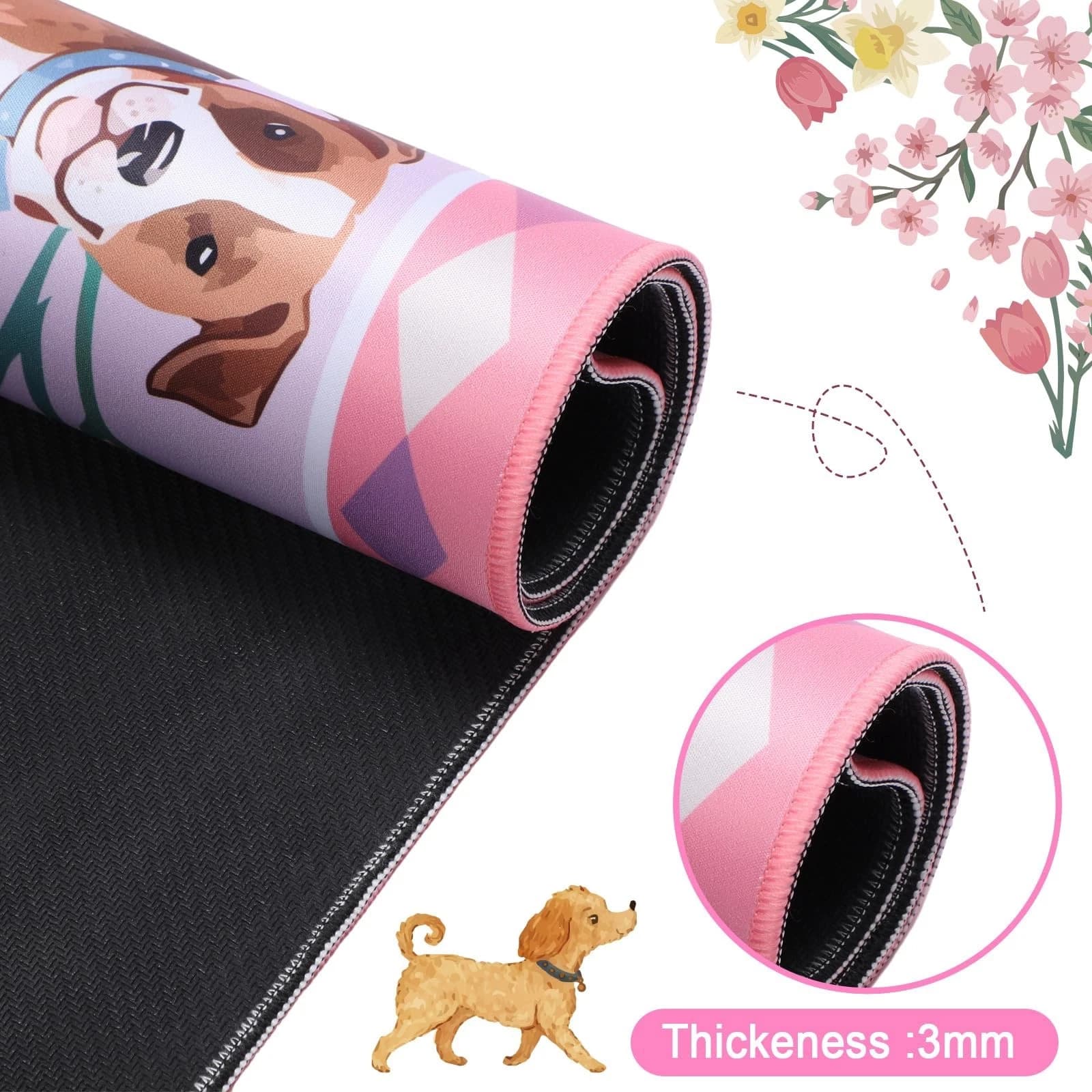 Pink floral playing mat with cute dogs, additional view