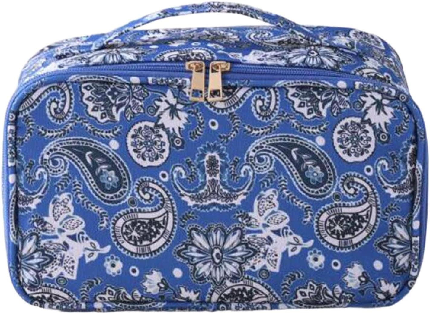 Storage pouch, dark blue paisley design