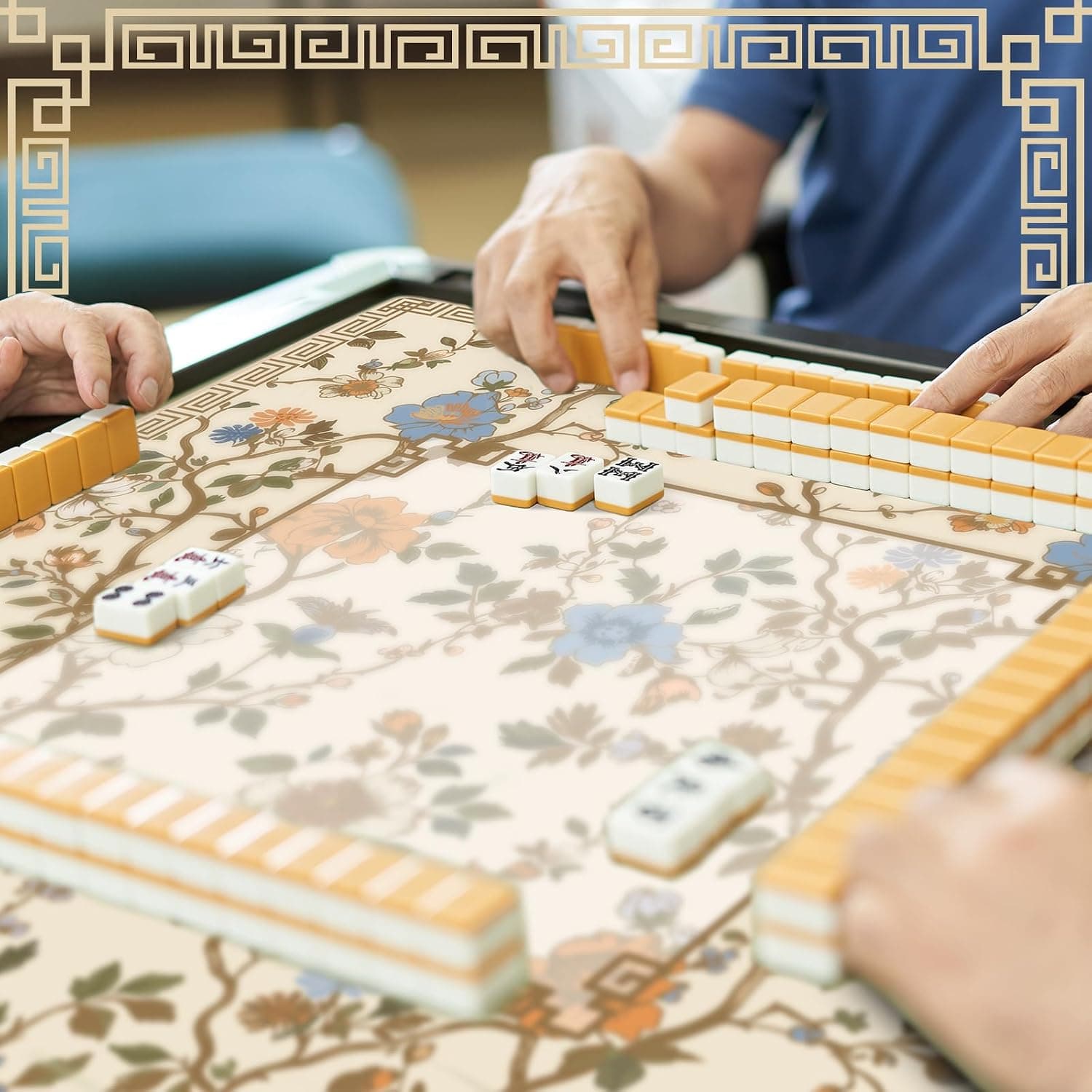 Fall Leaves Chinoiserie Mahjong Mat, additional view