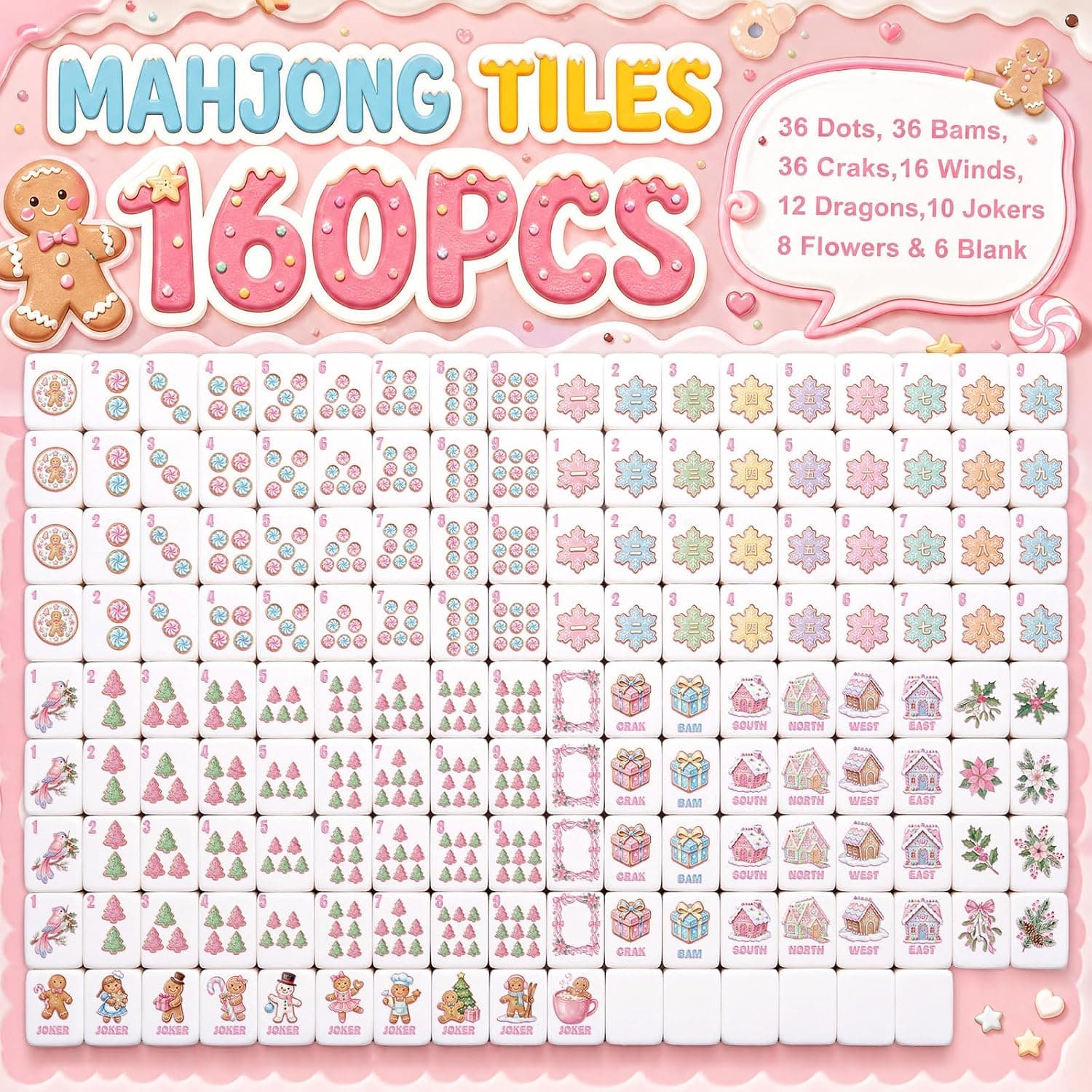 Pink Gingerbread Man Christmas Tile Set, additional view