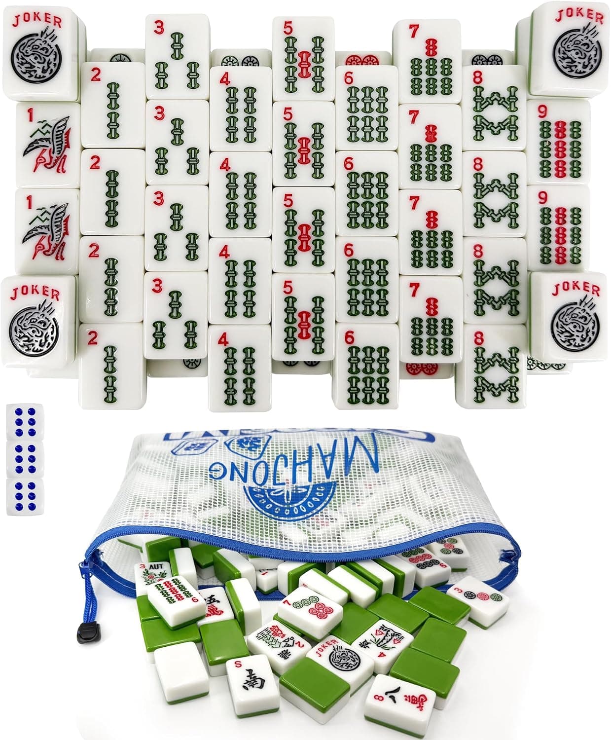 Classic Mahjong Tiles with Green Back Design