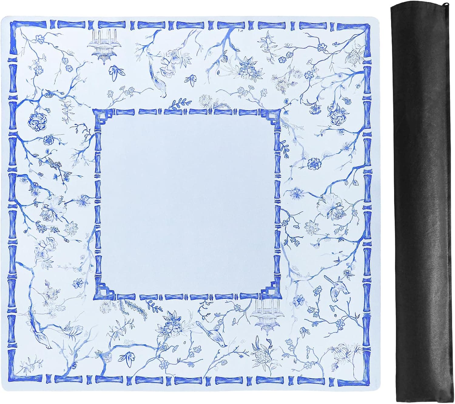 Light blue floral Mahjong mat with carrying bag