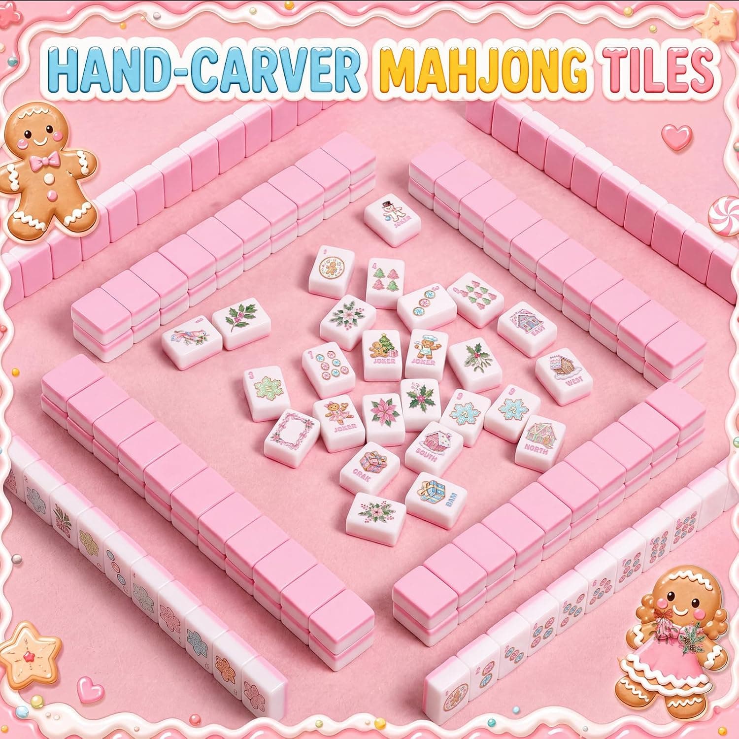 Pink Gingerbread Man Christmas Tile Set, additional view