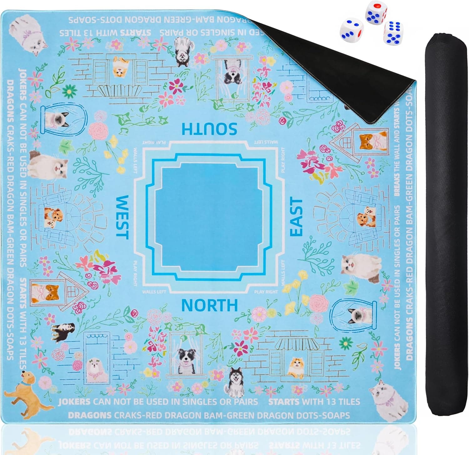 Blue Dog-Themed Mat with Instructions