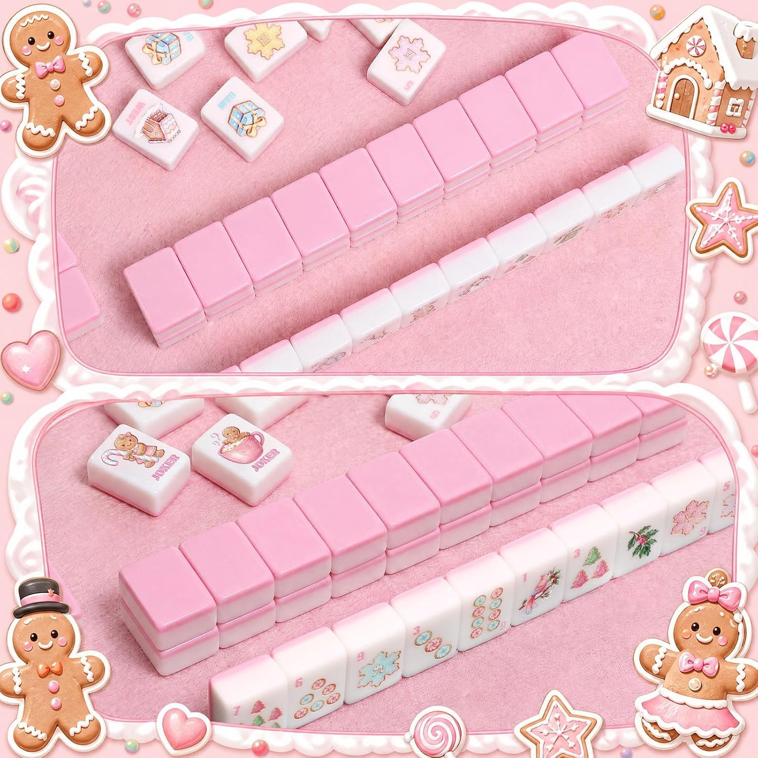 Pink Gingerbread Man Christmas Tile Set, additional view
