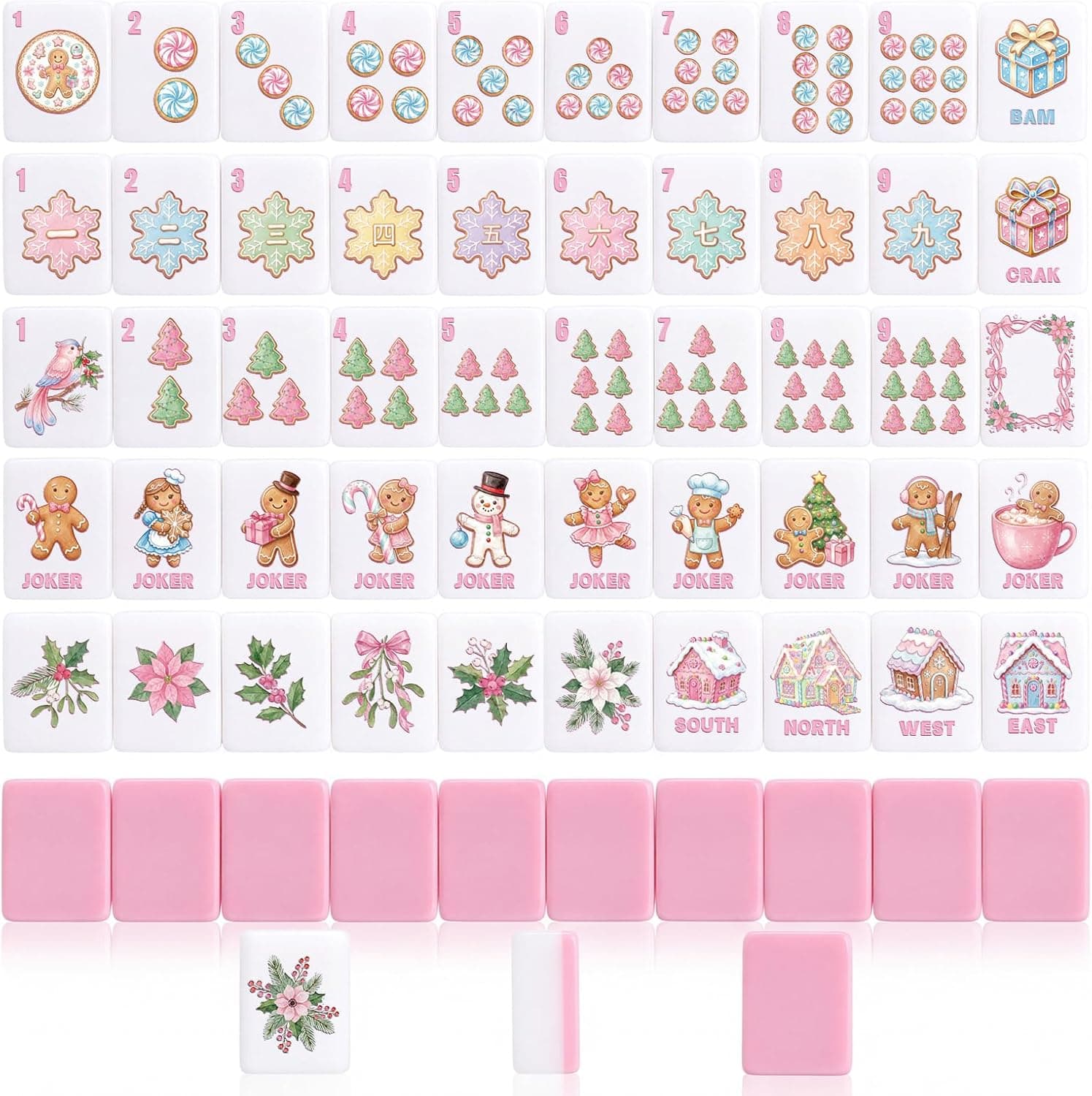 Pink Gingerbread Man Christmas Tile Set