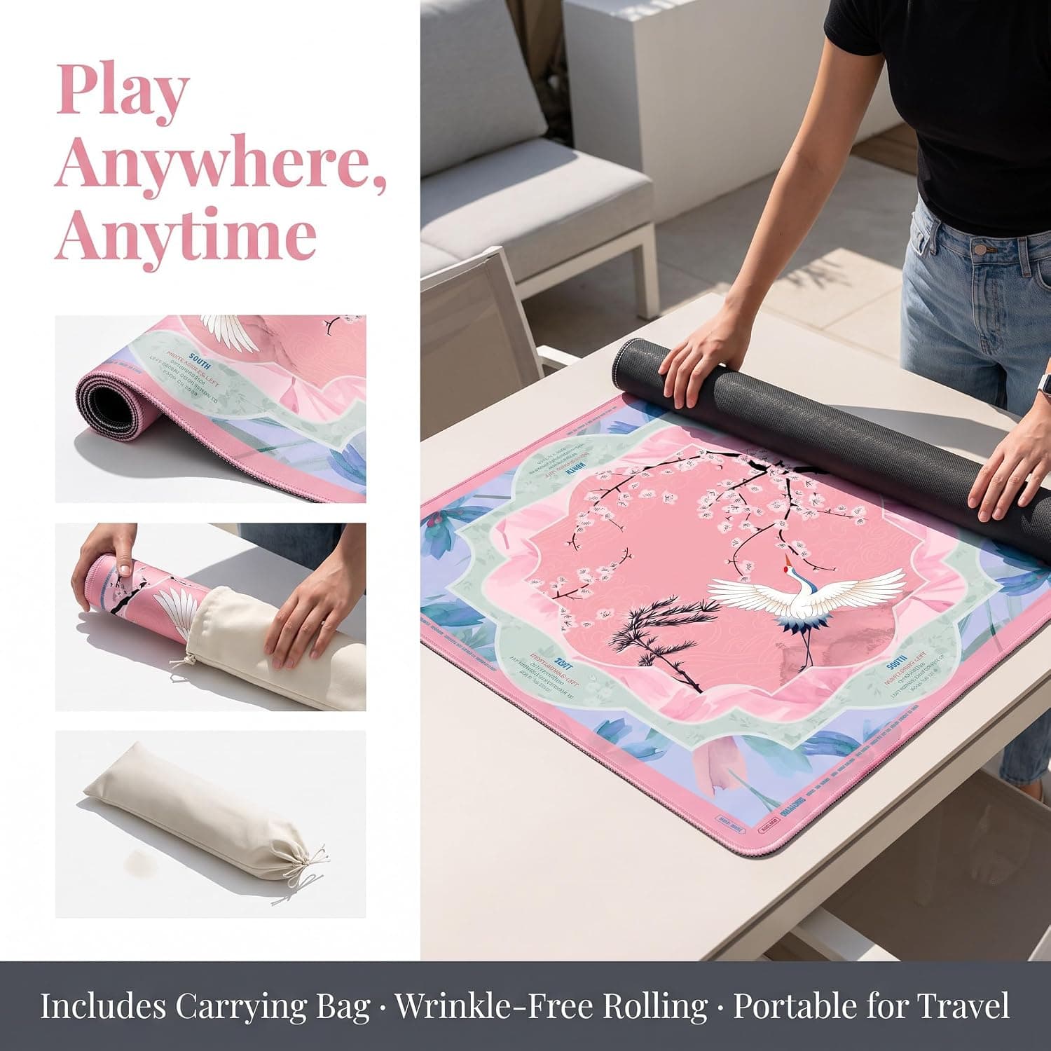 Crane & Cherry Blossom Mahjong Mat, additional view