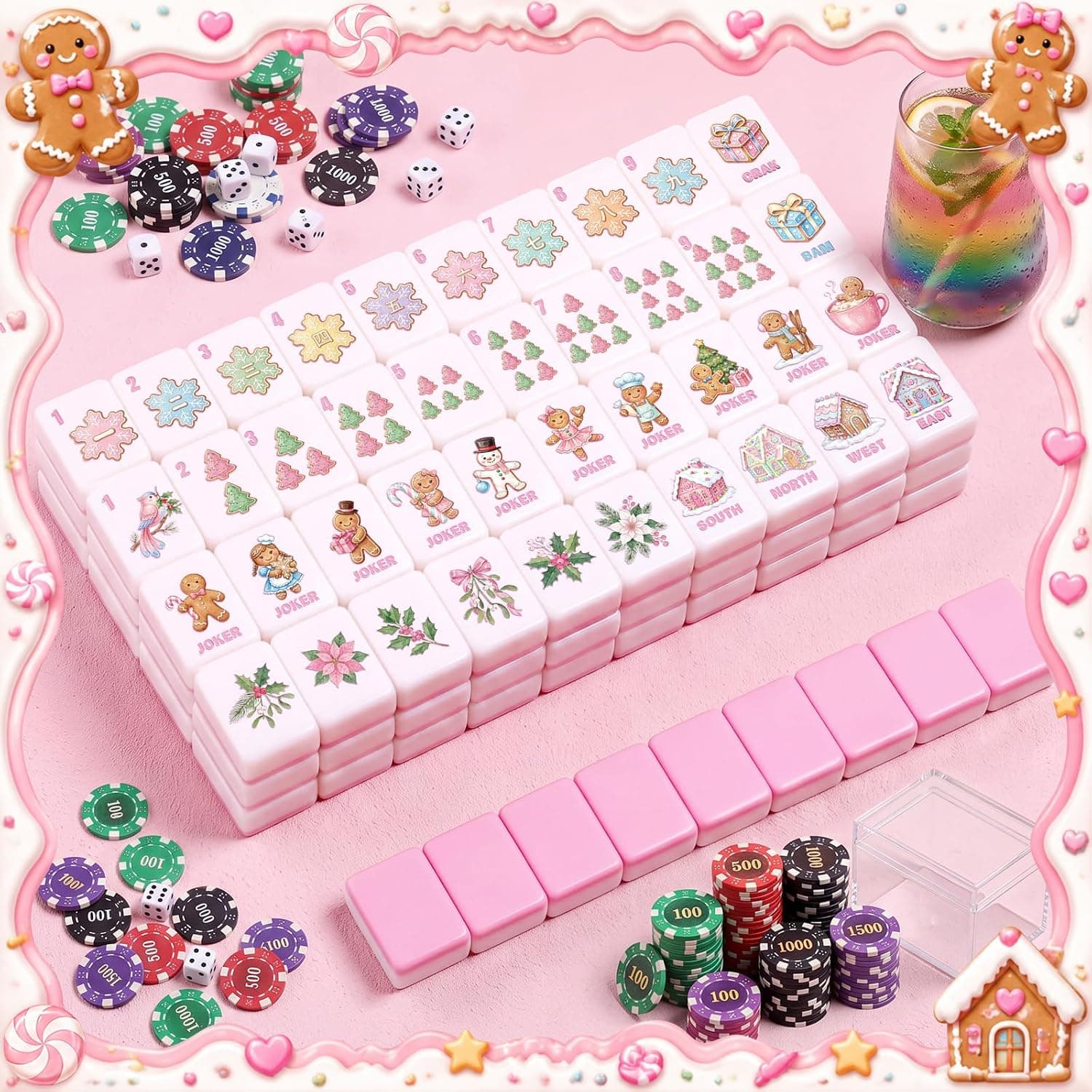 Pink Gingerbread Man Christmas Tile Set, additional view