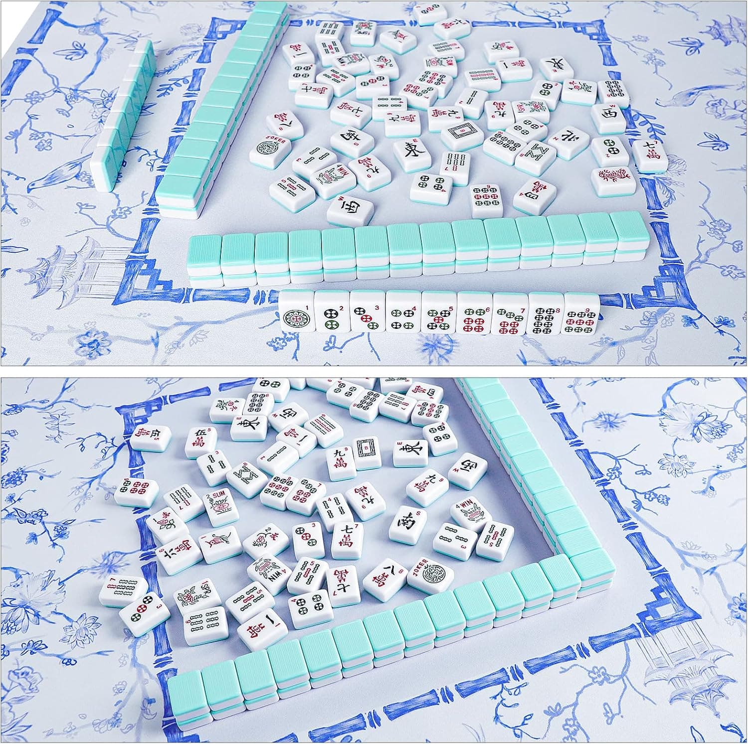 Mahjong mat in use with tiles
