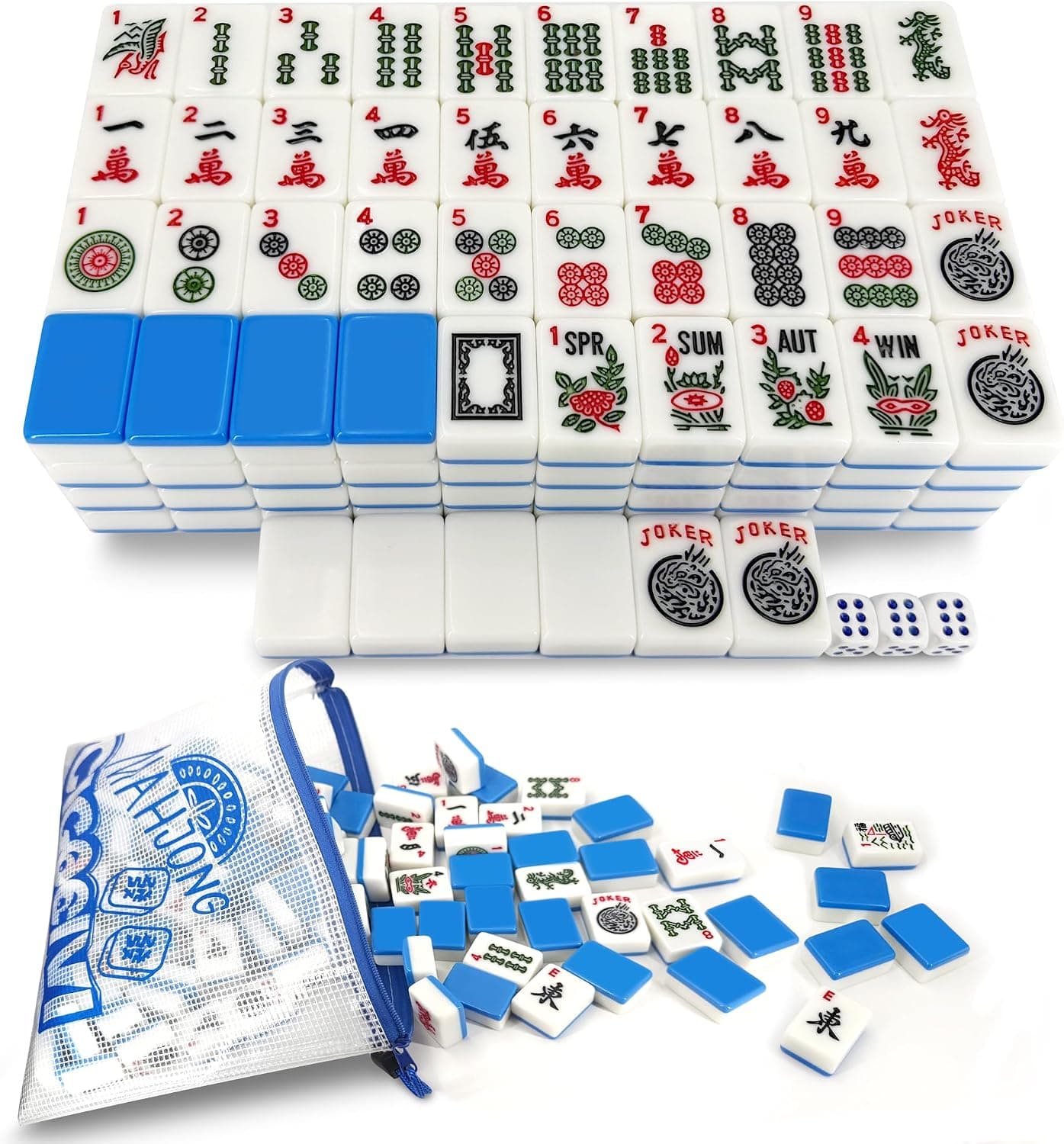 Classic Mahjong Tiles with Blue Back Design