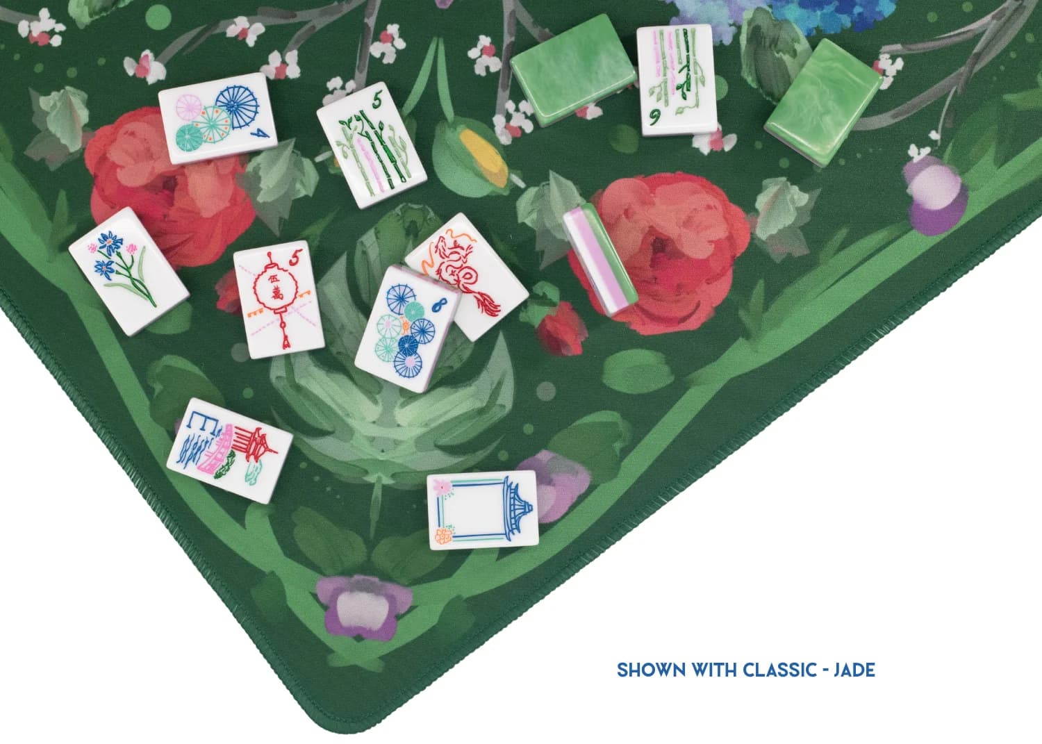Deep Green Garden Party Mahjong Playing Mat, additional view