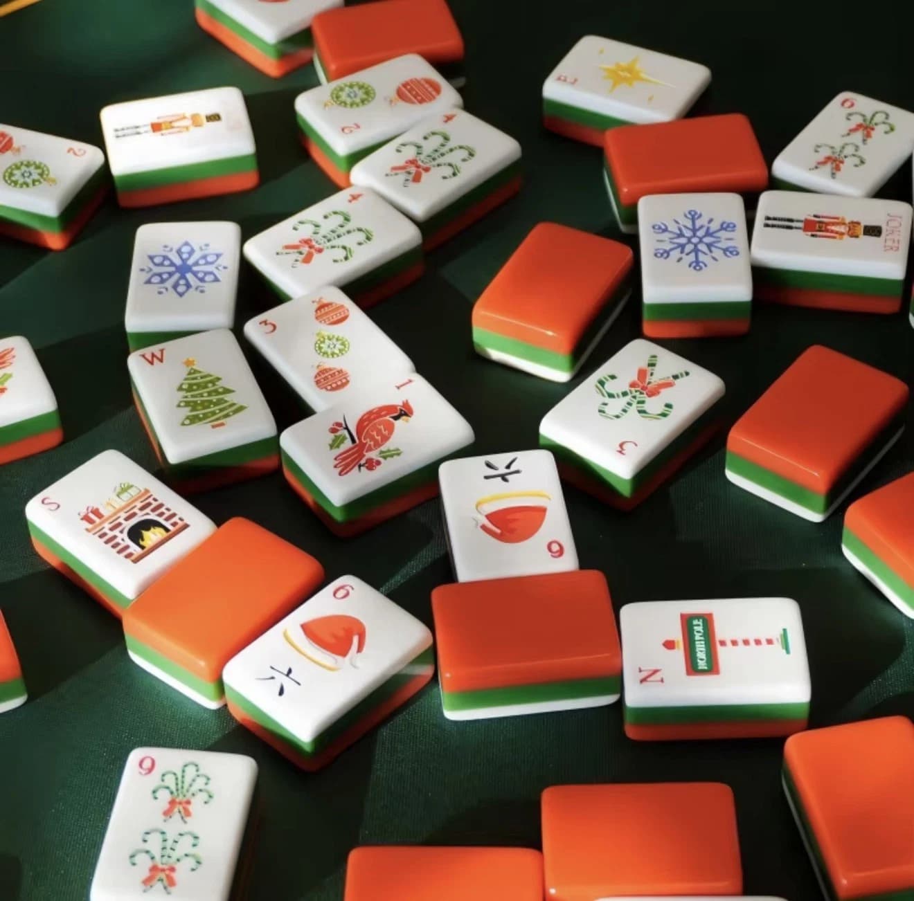 Christmas Theme 3-Layer Red Back American Mahjong Tiles