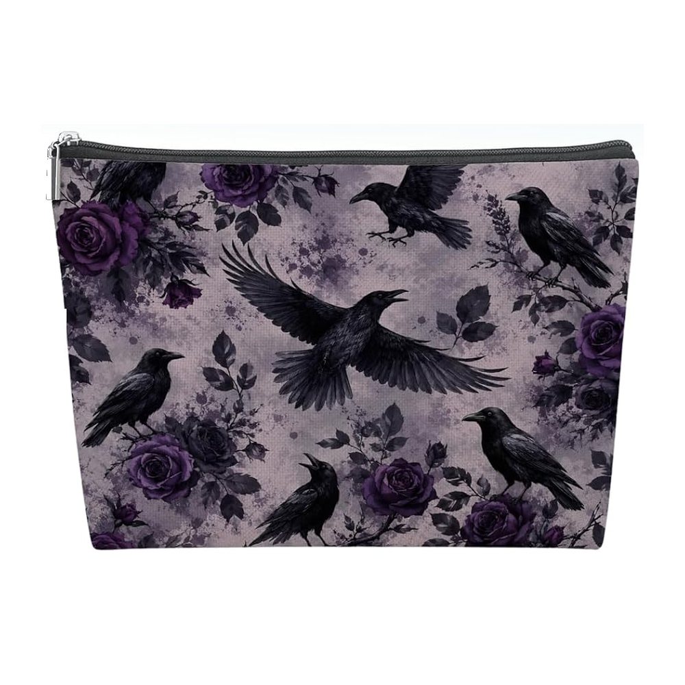Halloween Mahjong Tile Bag - Purple Crows & Roses